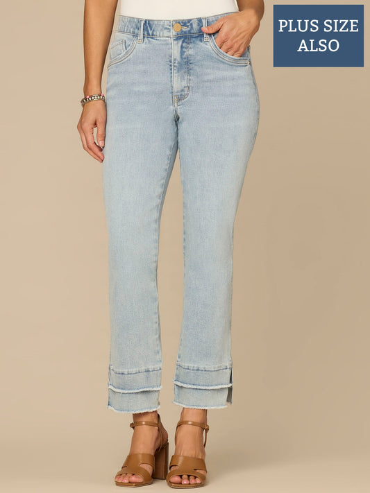 Democracy Clothing “Ab”solution® Mid-Rise Double Layer Fray Hem Plus Size Kick Flare Jean - Light Blue Denim