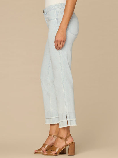 Democracy Clothing “Ab”solution® Striped Mid-Rise Double Layer Fray Hem Petite Kick Flare Jeans - Powder Blue Denim