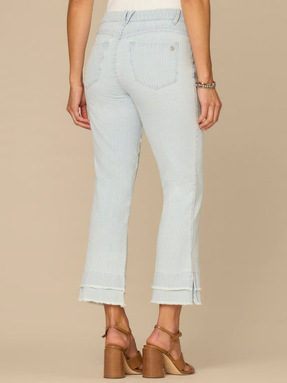 Democracy Clothing “Ab”solution® Striped Mid-Rise Double Layer Fray Hem Petite Kick Flare Jeans - Powder Blue Denim