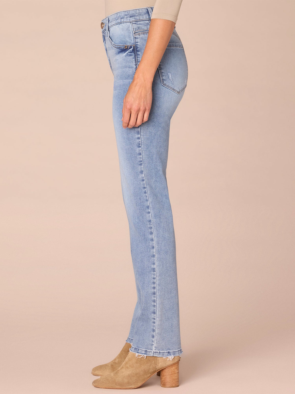 Democracy Clothing "Ab"solution® High Rise Petite Vintage Wash Straight Leg Jeans - Light Blue Denim