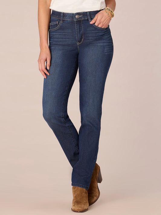 Democracy Clothing "Ab"solution® Petite High Rise Straight Leg Indigo Jeans - Indigo Denim
