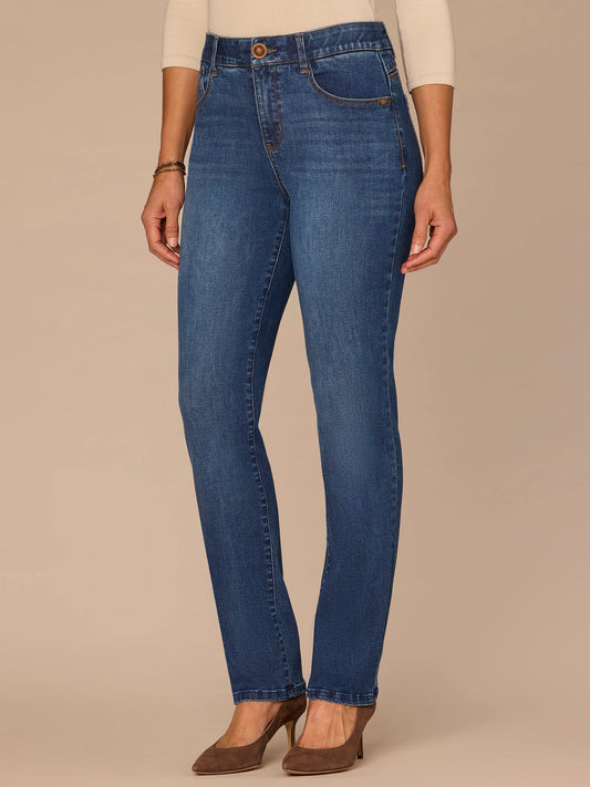 Democracy Clothing "Ab"solution® High Rise Straight Leg Jeans in Blue - Blue Denim