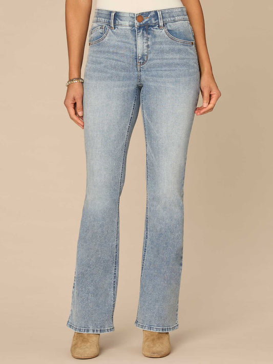 Democracy Clothing "Ab"solution® High Rise Petite Out There Flare Jeans in Light Blue - Light Blue Denim