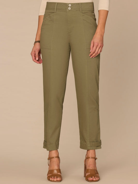 Democracy Clothing "Ab"solution High Rise Snap Hem Petite Utility Pant - Lily Pad|Cherry Chocolate|Thyme|Stone|Ballet Pink|Biscotti|Oxblood|Ultra Navy|Vintage Walnut|Raw Sienna