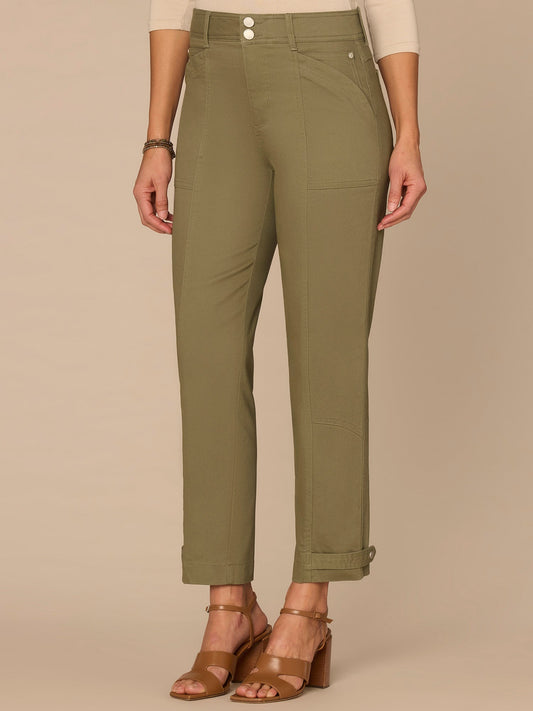 Democracy Clothing "Ab"solution High Rise Snap Hem Petite Utility Pant - Lily Pad|Cherry Chocolate|Thyme|Stone|Ballet Pink|Biscotti|Oxblood|Ultra Navy|Vintage Walnut|Raw Sienna