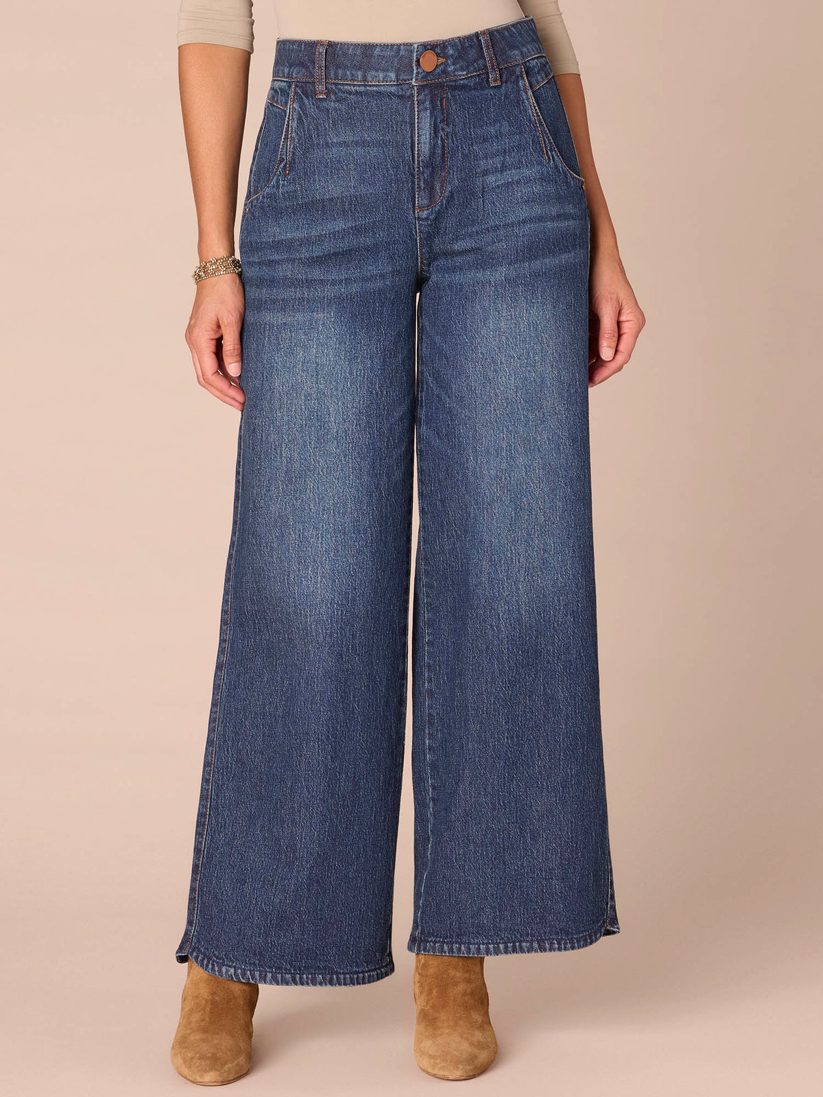 Democracy Clothing “Ab”solution® Skyrise Tulip Hem Blue Wide Leg Jeans - Blue Denim