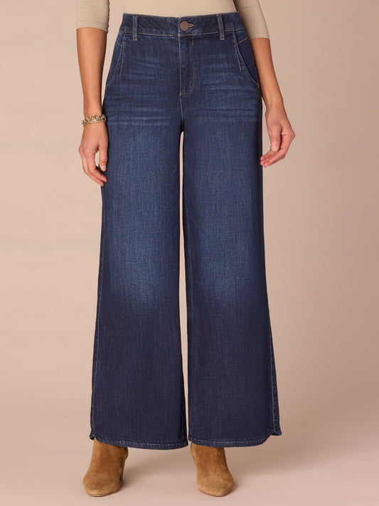 Democracy Clothing "Ab"solution® Skyrise Petite Wide Leg Jeans with Tulip Hem - Indigo Denim