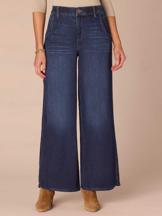 Democracy Clothing "Ab"solution® Skyrise Curved Pocket Wide Leg Jeans with Tulip Hem - Indigo Denim