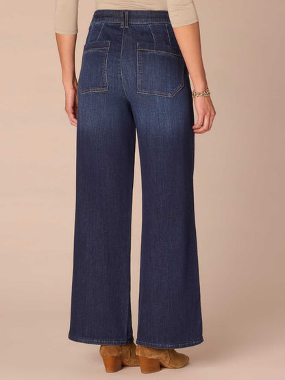 Democracy Clothing "Ab"solution® Skyrise Curved Pocket Wide Leg Tall Jeans with Tulip Hem - Indigo Denim