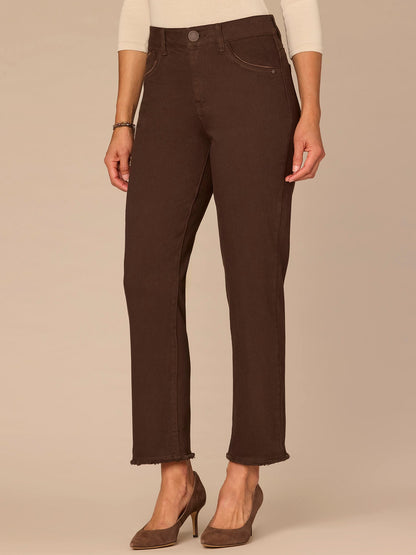 Democracy Clothing "Ab"solution® Colored Slim Straight Cascading "D" Pants - Forest Moss|Brown|Fig Jam|Icy Blue|Lily Pad|Optic White|Pale Stone|Rose Bloom|Wheat|Duffel Green