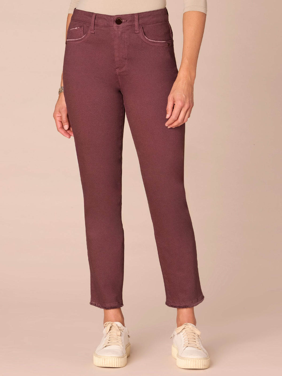 Democracy Clothing "Ab"solution® Colored Slim Straight Cascading "D" Pants - Forest Moss|Brown|Fig Jam|Icy Blue|Lily Pad|Optic White|Pale Stone|Rose Bloom|Wheat|Duffel Green
