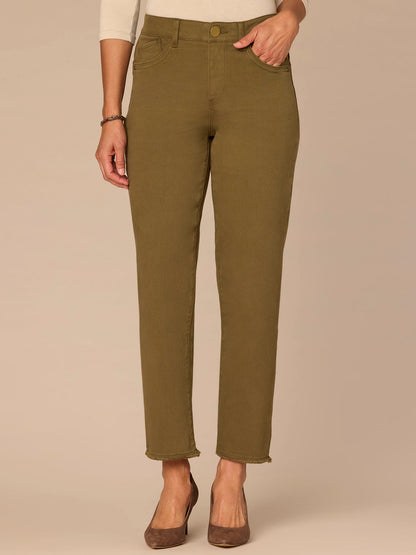 Democracy Clothing "Ab"solution® Colored Slim Straight Cascading "D" Pants - Forest Moss|Brown|Fig Jam|Icy Blue|Lily Pad|Optic White|Pale Stone|Rose Bloom|Wheat|Duffel Green