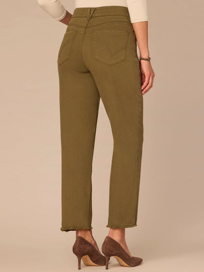 Democracy Clothing "Ab"solution® Colored Slim Straight Cascading "D" Pants - Forest Moss|Brown|Fig Jam|Icy Blue|Lily Pad|Optic White|Pale Stone|Rose Bloom|Wheat|Duffel Green