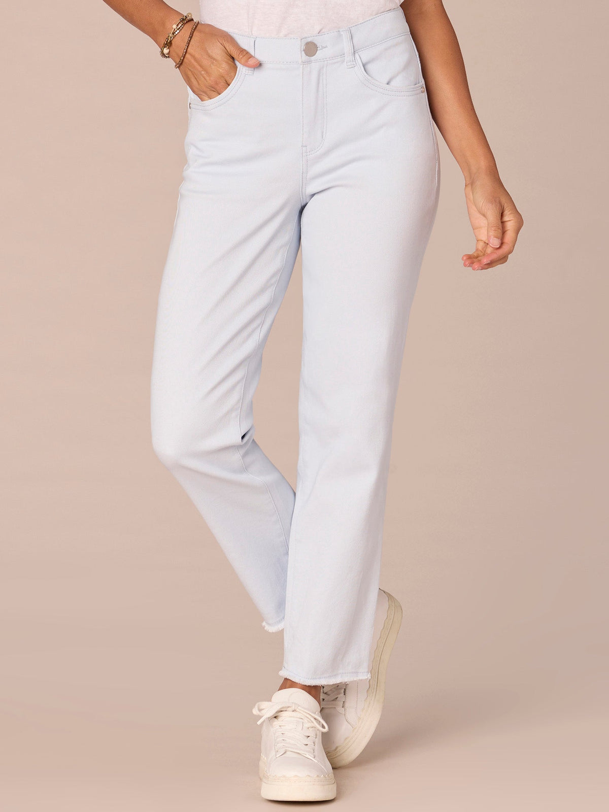 Democracy Clothing "Ab"solution® Colored Slim Straight Cascading "D" Pants - Forest Moss|Brown|Fig Jam|Icy Blue|Lily Pad|Optic White|Pale Stone|Rose Bloom|Wheat|Duffel Green