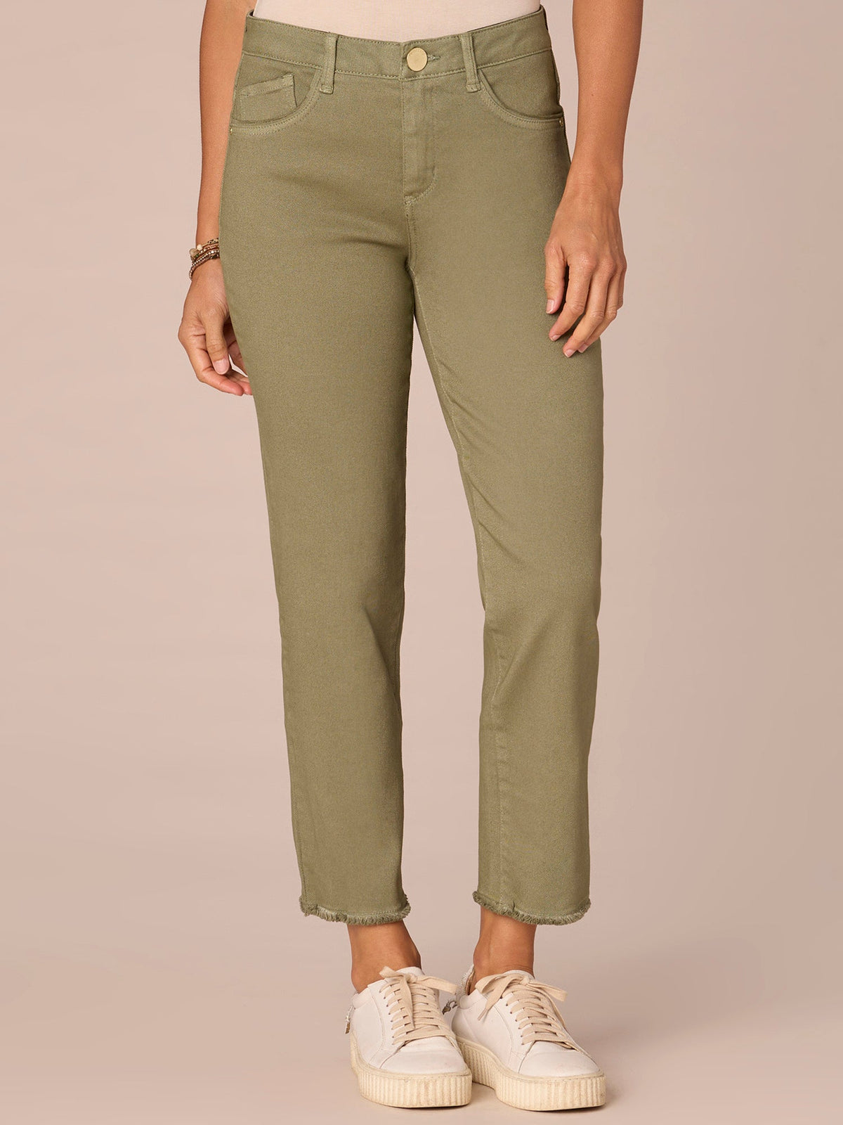 Democracy Clothing "Ab"solution® Colored Slim Straight Cascading "D" Pants - Forest Moss|Brown|Fig Jam|Icy Blue|Lily Pad|Optic White|Pale Stone|Rose Bloom|Wheat|Duffel Green