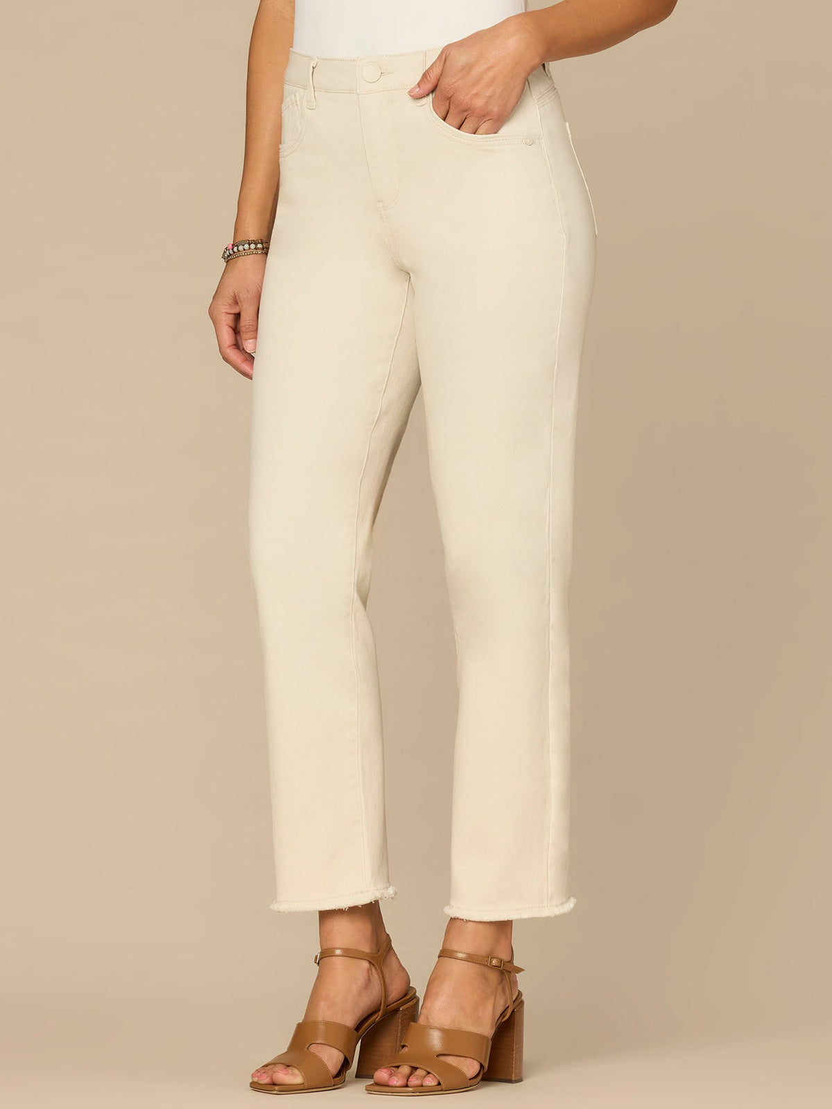 Democracy Clothing "Ab"solution® Colored Slim Straight Cascading "D" Pants - Forest Moss|Brown|Fig Jam|Icy Blue|Lily Pad|Optic White|Pale Stone|Rose Bloom|Wheat|Duffel Green
