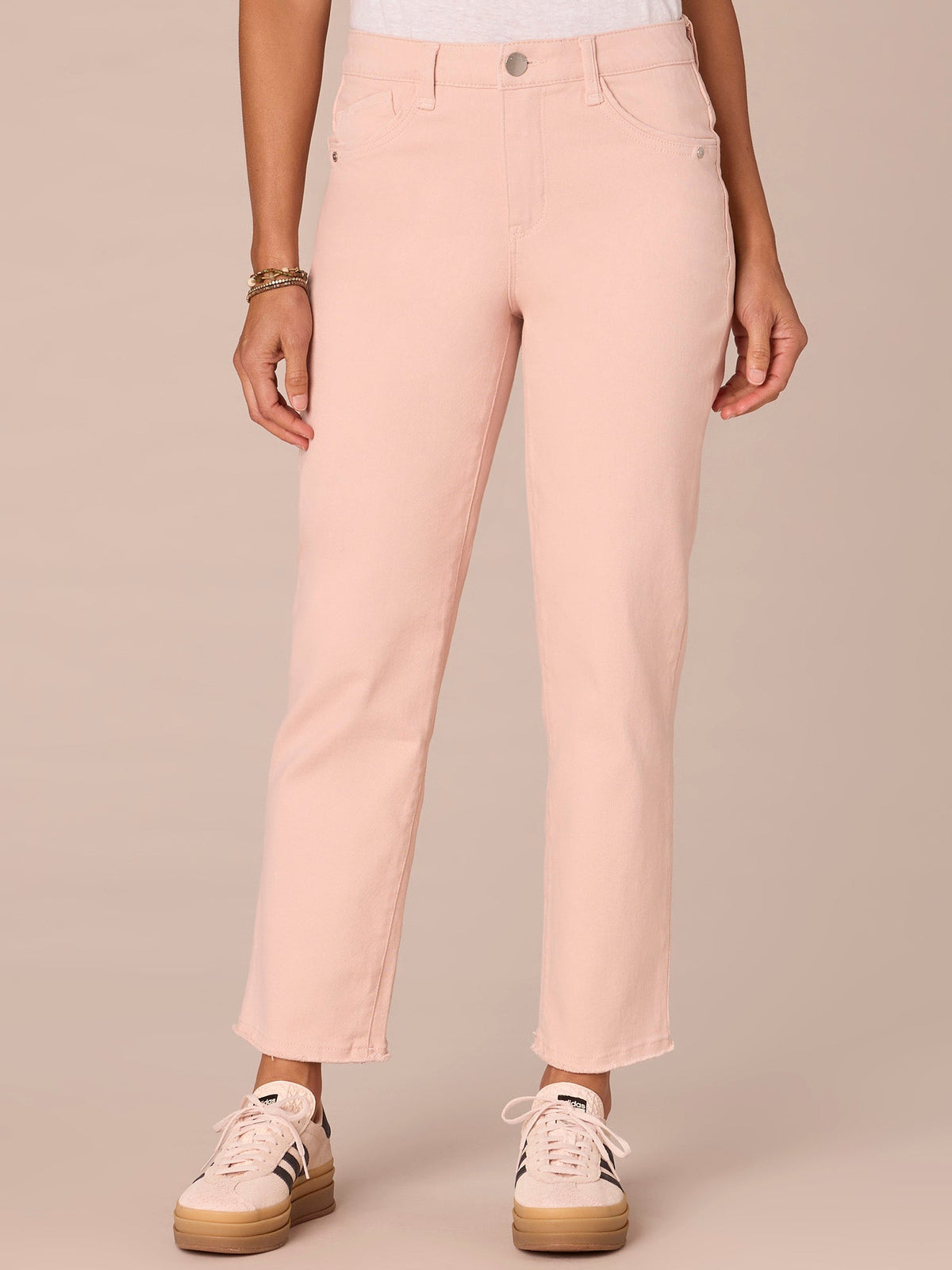 Democracy Clothing "Ab"solution® Colored Slim Straight Cascading "D" Pants - Forest Moss|Brown|Fig Jam|Icy Blue|Lily Pad|Optic White|Pale Stone|Rose Bloom|Wheat|Duffel Green