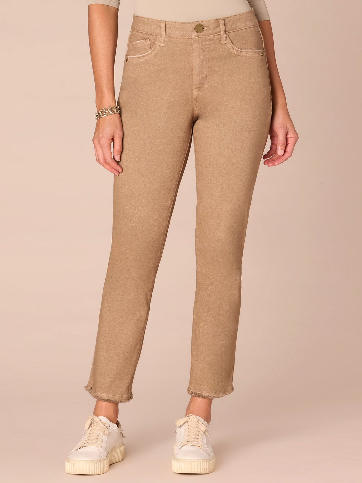 Democracy Clothing "Ab"solution® Colored Slim Straight Cascading "D" Pants - Forest Moss|Brown|Fig Jam|Icy Blue|Lily Pad|Optic White|Pale Stone|Rose Bloom|Wheat|Duffel Green