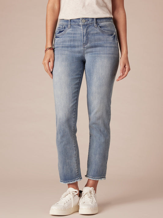 Democracy Clothing "Ab"solution Slim Straight Jean with Cascading "D" Back Pocket - Mid Blue Denim