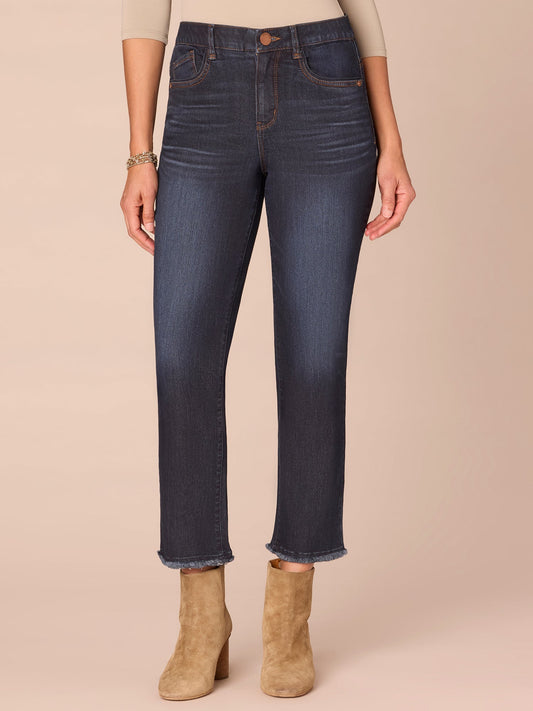 Democracy Clothing “Ab”solution® High Rise Fray Slim Straight Jeans with Cascading D - Dark Indigo Artisanal Denim