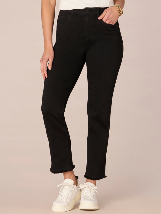 Democracy Clothing "Ab"solution High Rise Cascading D Slim Straight Petite Jeans - Black Denim