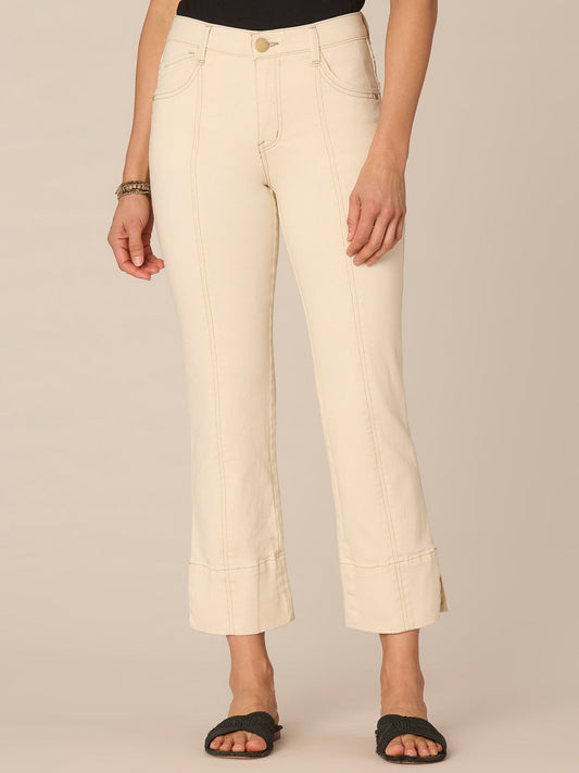 Democracy Clothing "Ab"solution® High Rise Center Seam Slit Hem Petite Kick Flare Pants - Ecru