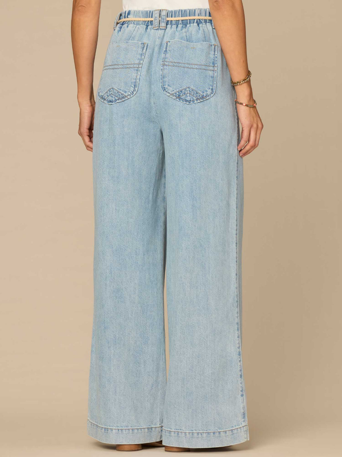 Democracy Clothing "Ab"leisure Skyrise Pleated Spade Pocket Wide Leg Jeans with Rope Belt - Light Blue Denim