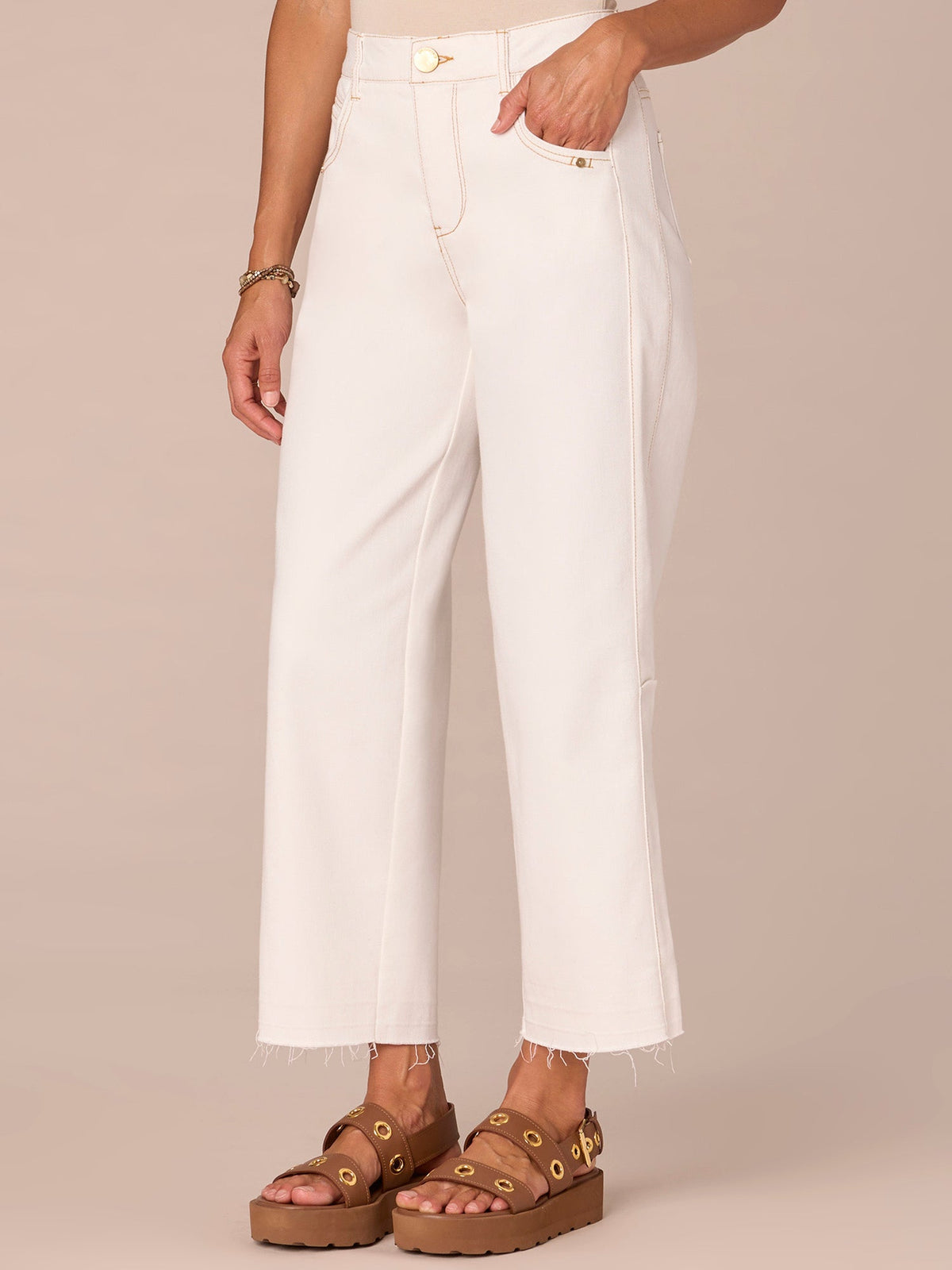 Democracy Clothing “Ab”solution® Skyrise Fray Hem Petite Relaxed Straight Leg Jean - Optic White Denim