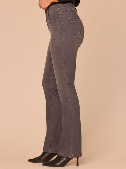 Democracy Clothing "Ab"solution® Rhinestone Cascading Pocket Itty Bitty Boot Petite Jeans - Grey Denim