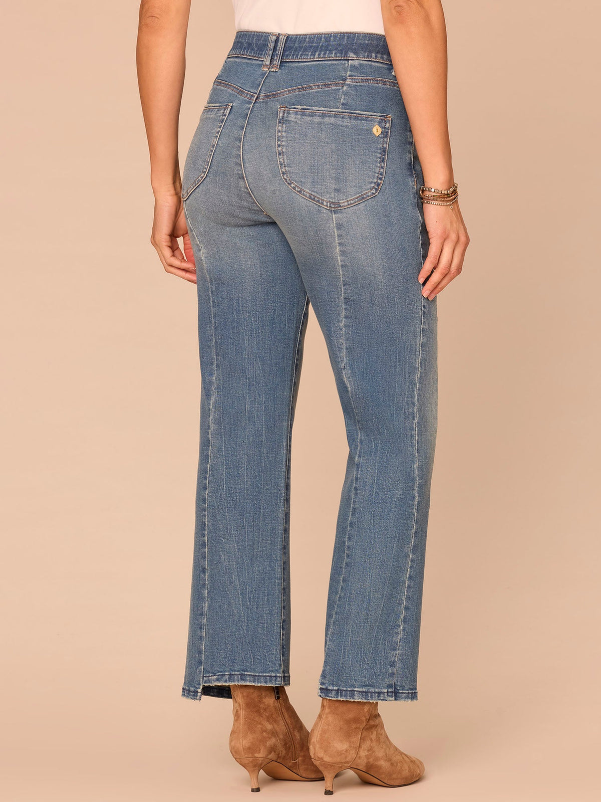 Democracy Clothing "Ab"solution® Skyrise Clean Finish Step Hem Barely Boot Jeans - Mid Blue Artisanal Denim