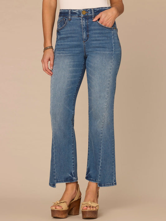 Democracy Clothing "Ab"solution® Skyrise Petite Barely Boot Jeans with Clean Finish Hem - Mid Blue Artisanal Denim