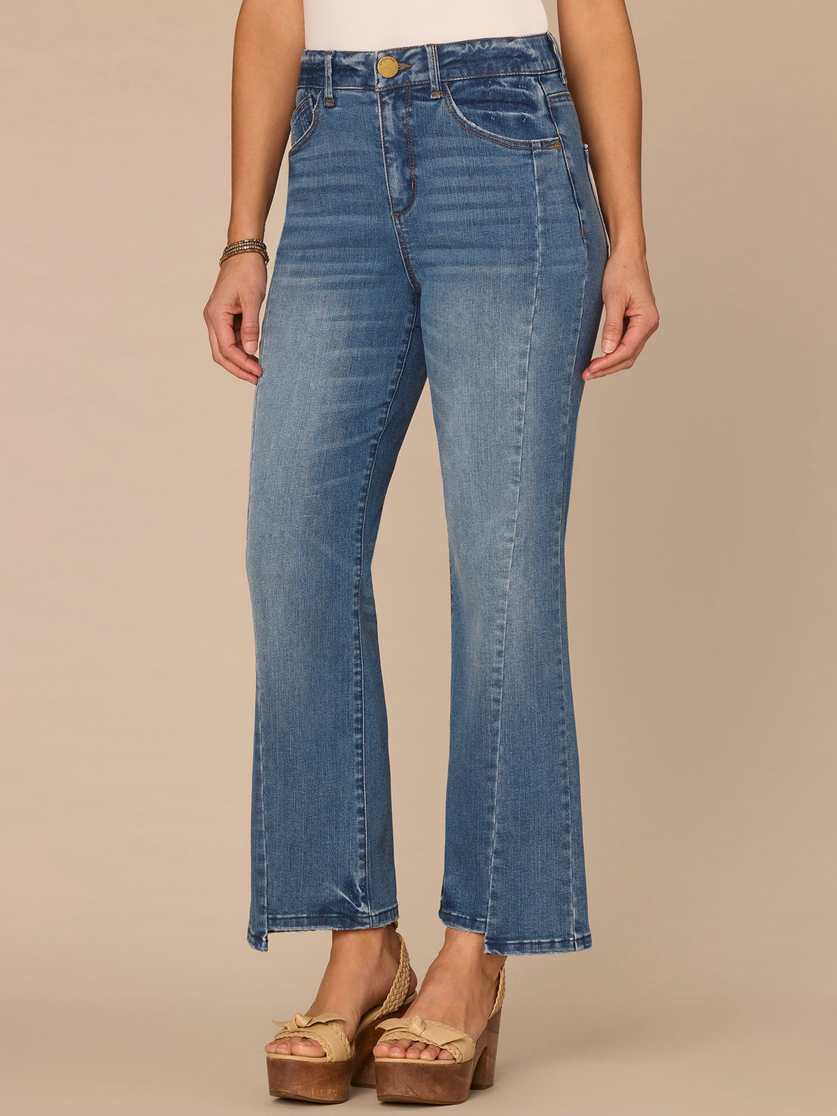 Democracy Clothing "Ab"solution® Skyrise Petite Barely Boot Jeans with Clean Finish Hem - Mid Blue Artisanal Denim