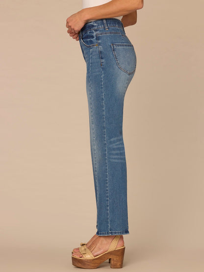Democracy Clothing "Ab"solution® Skyrise Petite Barely Boot Jeans with Clean Finish Hem - Mid Blue Artisanal Denim
