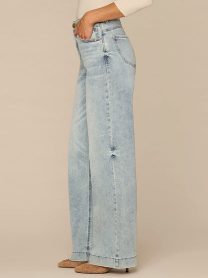 Democracy Clothing "Ab"solution High Rise Slightly Faded Wide Leg Petite Jeans - Light Blue Denim