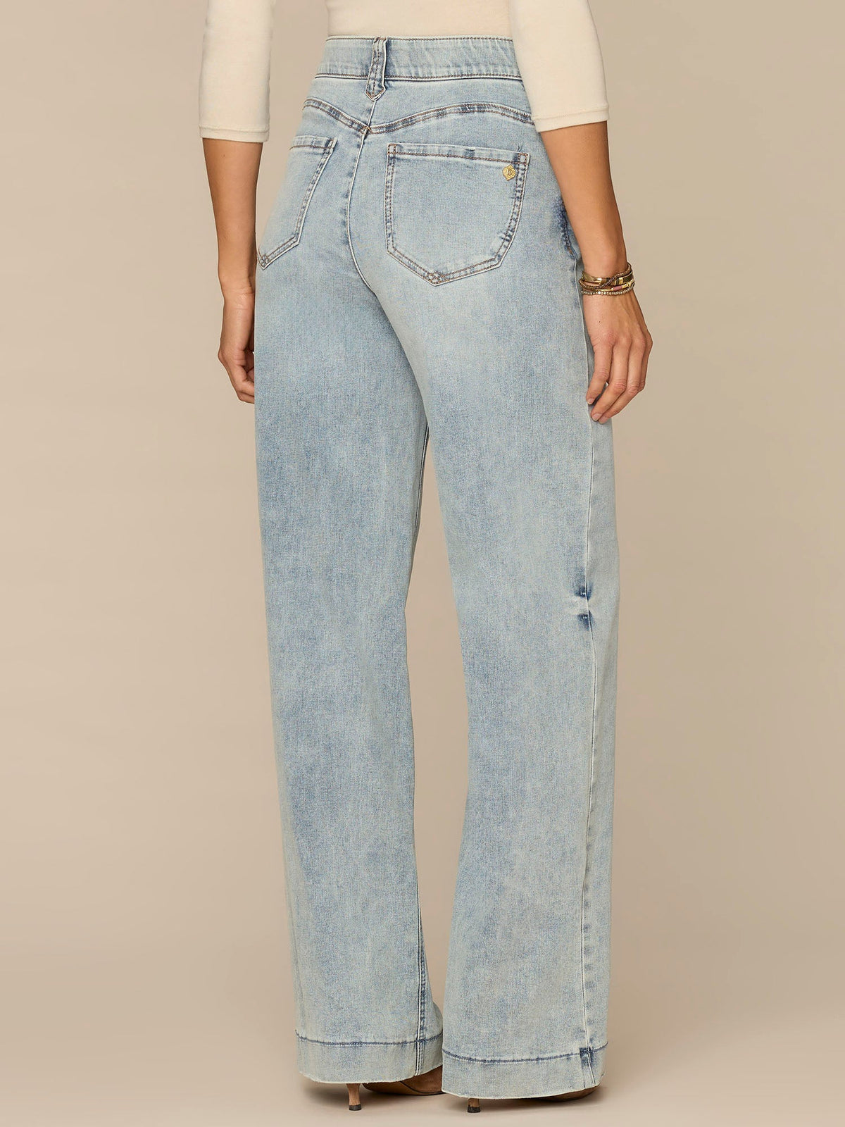 Democracy Clothing "Ab"solution High Rise Slightly Faded Wide Leg Petite Jeans - Light Blue Denim