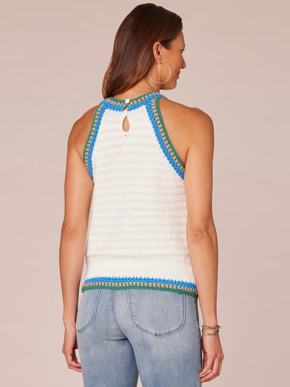 Democracy Clothing Sleeveless Crochet Round Neck Sweater Tank Top - Cherry Chocolate Off White|Pale Stone Sweet Toffee Multi|Off White Emerald Teal Multi