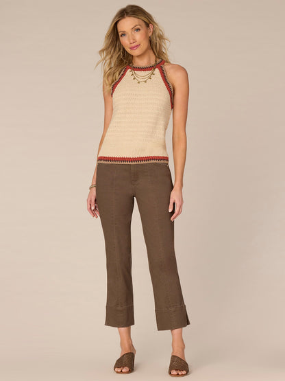 Democracy Clothing Sleeveless Crochet Round Neck Sweater Tank Top - Cherry Chocolate Off White|Pale Stone Sweet Toffee Multi|Off White Emerald Teal Multi