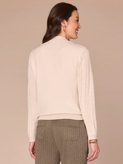 Democracy Clothing Long Sleeve Collar V-Neck Crochet Scallop Sweater - Fig Jam|Saddle|Ecru