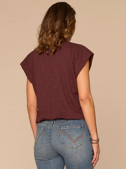 Democracy Clothing Origami Cap Sleeve Scoop Neck Cased Hem Printed Petite Knit Top - Cherry Chocolate Print Multi|Dusty Papaya Print Multi|Shadow Multi