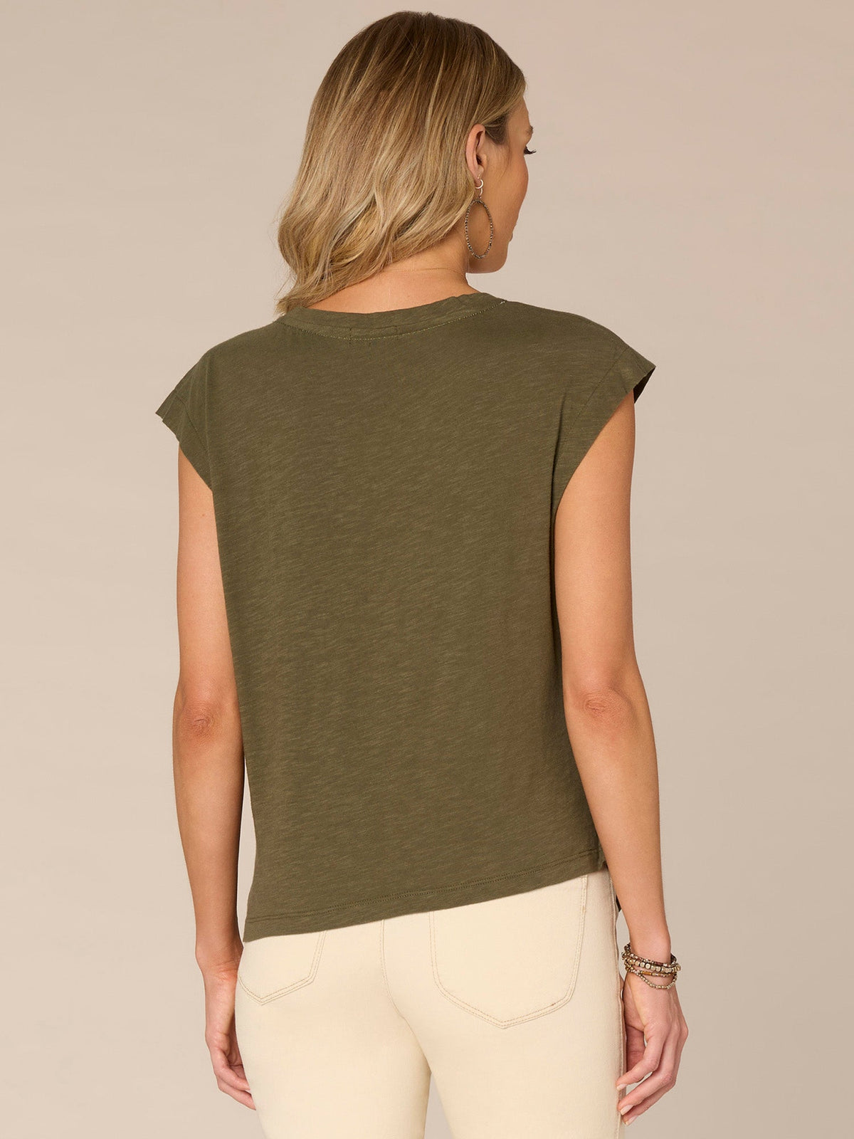 Democracy Clothing Origami Cap Sleeve Scoop Neck Screen Printed Petite Knit Top - Beet Red Multi|Forest Moss