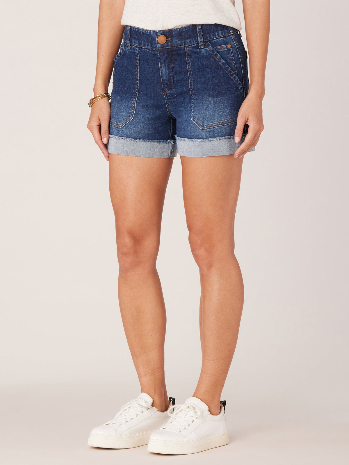 Democracy Clothing "Ab"solution Mid-Rise Roll Cuff Plus Size Shorts - Indigo Denim