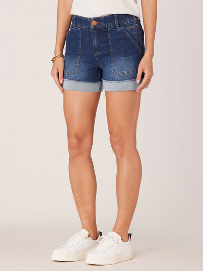 Democracy Clothing "Ab"solution Mid-Rise Roll Cuff Plus Size Shorts - Indigo Denim