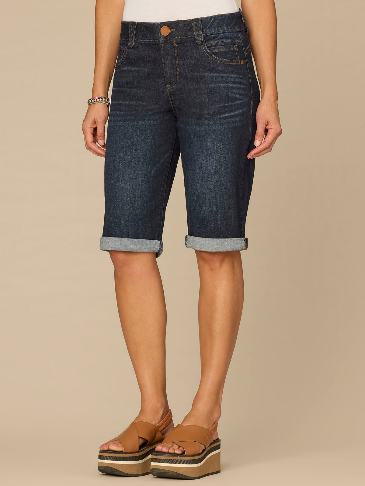 Democracy Clothing “Ab”solution® Mid-Rise Dark Indigo Artisanal Petite Bermuda Shorts - Dark Indigo Artisanal Denim