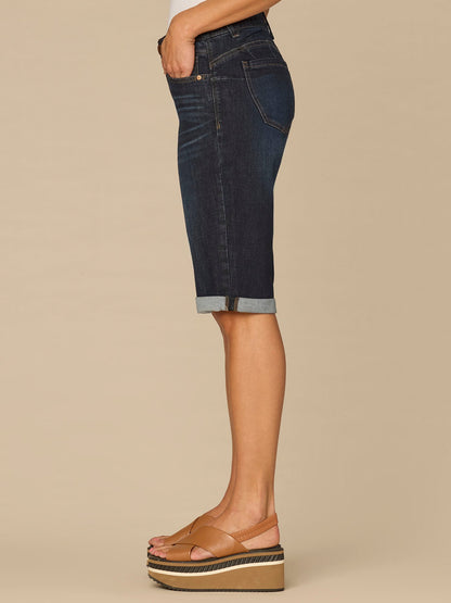 Democracy Clothing “Ab”solution® Mid-Rise Dark Indigo Artisanal Petite Bermuda Shorts - Dark Indigo Artisanal Denim