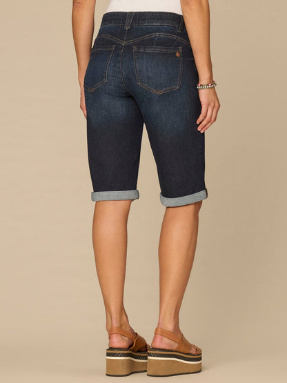 Democracy Clothing “Ab”solution® Mid-Rise Dark Indigo Artisanal Petite Bermuda Shorts - Dark Indigo Artisanal Denim