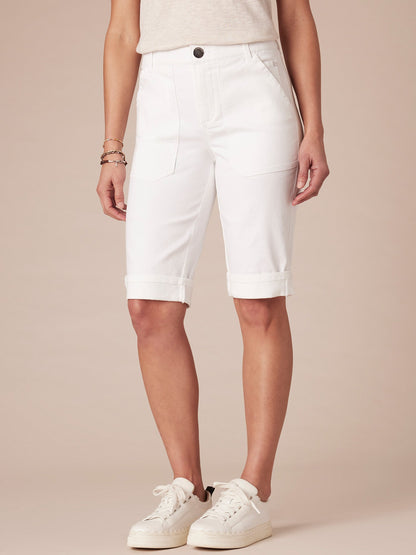 Democracy Clothing “Ab”solution® High Rise Petite Bermuda Shorts with Coin Pocket - Optic White Denim