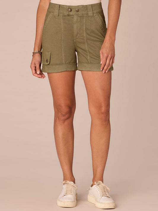 Democracy Clothing "Ab"solution Skyrise 4.5" Inseam Double Button Cargo Short - Forest Moss|Dusty Slate