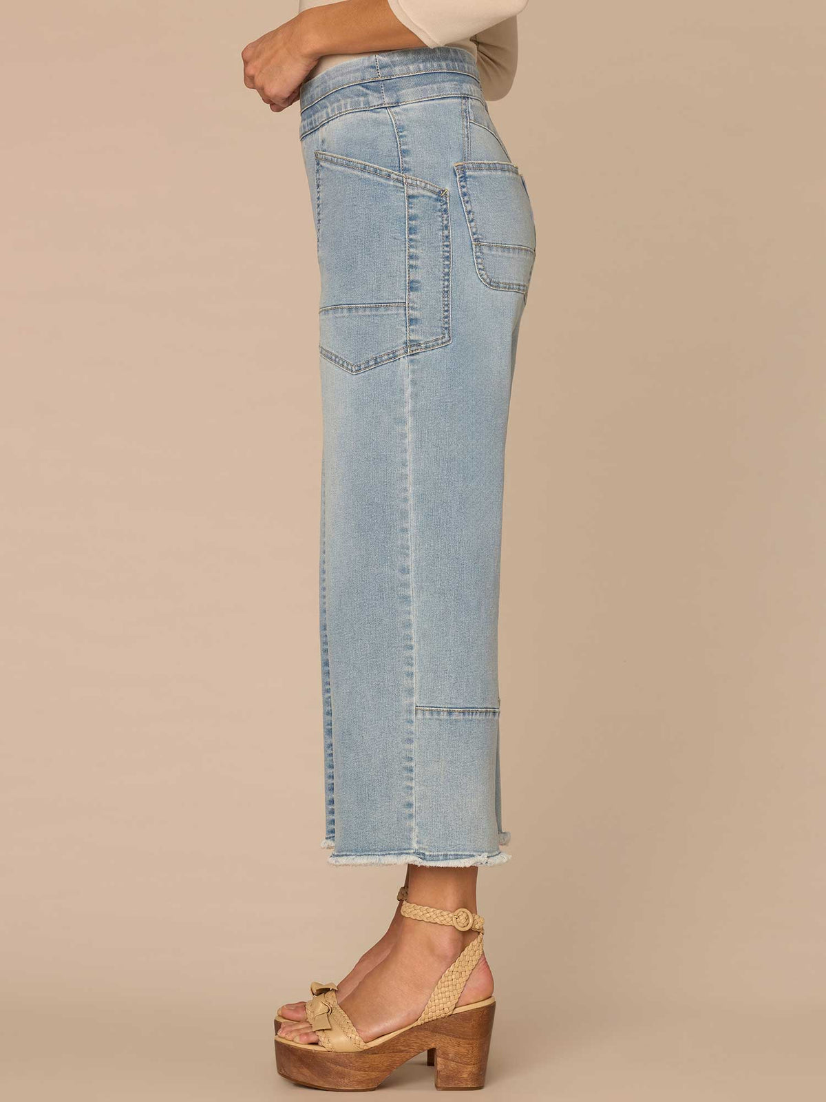 Democracy Clothing "Ab"solution® Skyrise Glider Crop Clean Finish Fray Hem Wide Leg Jeans - Light Blue Artisanal Denim