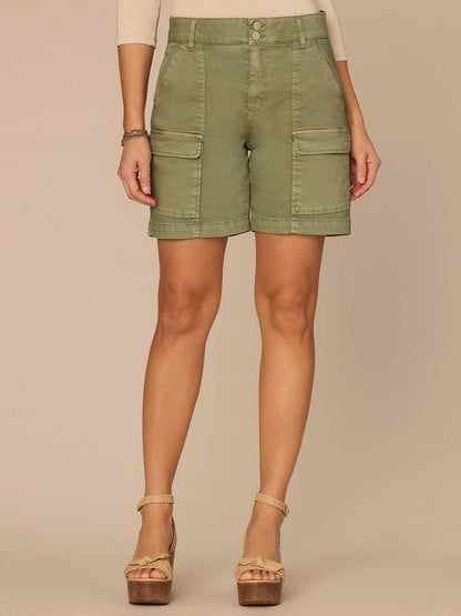 Democracy Clothing "Ab"solution® Skyrise Double Button Patch Pocket Petite Cargo Shorts - Lily Pad