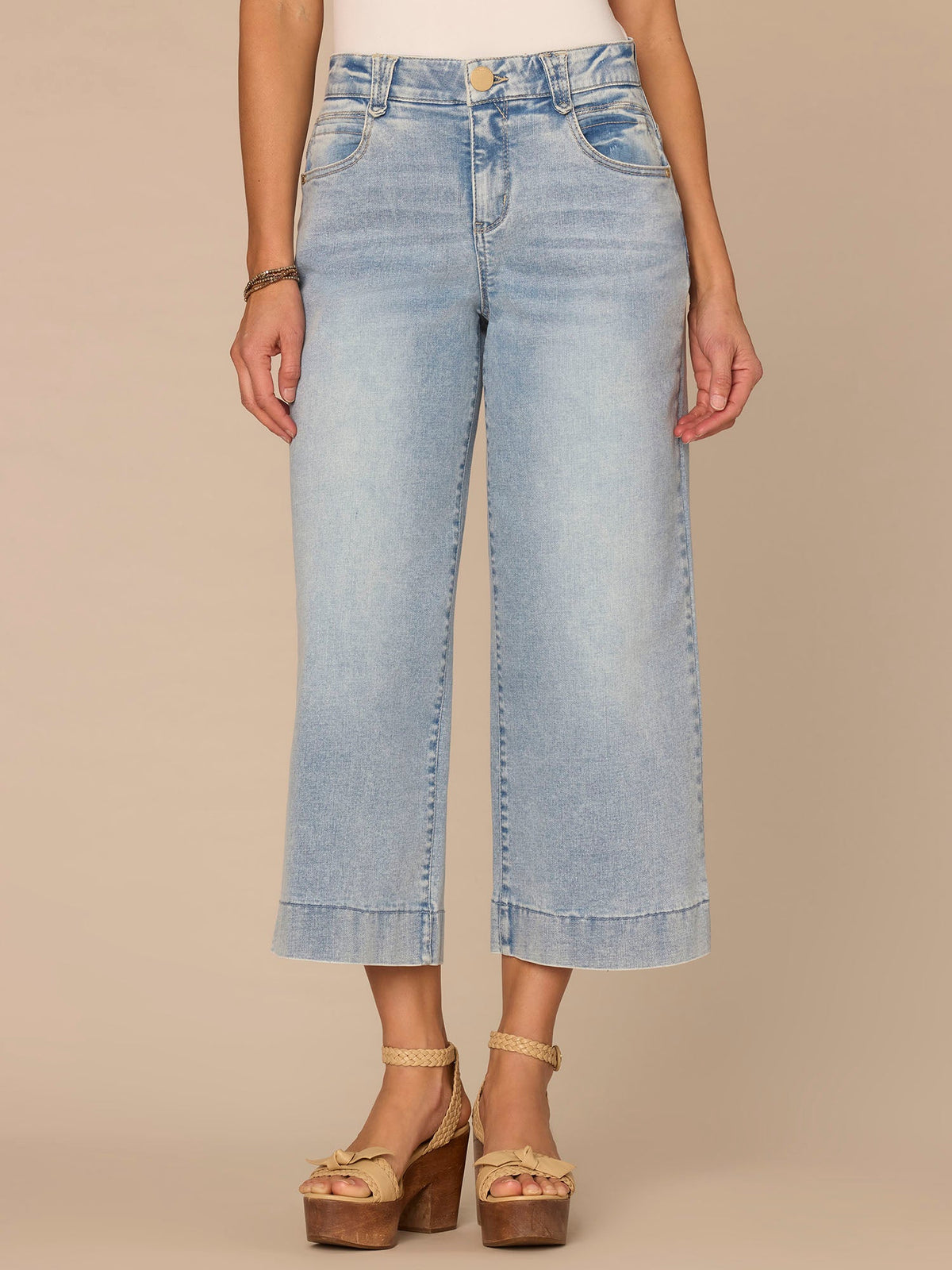 Democracy Clothing "Ab"solution® High Rise Light Blue Cropped Petite Wide Leg Jeans - Light Blue Denim